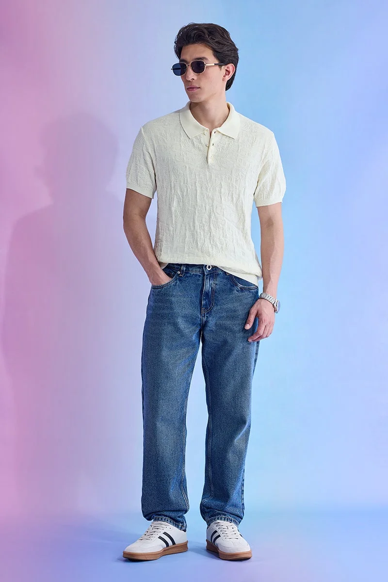 SNITCH Utopia Relaxed Fit Jacquard Knitted Polo T-Shirt